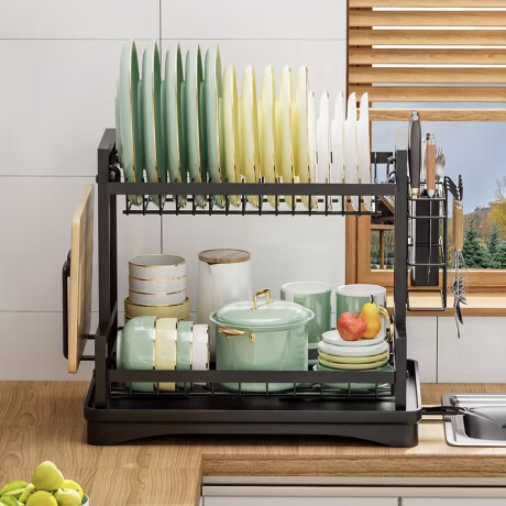 Escurridor De Platos 2 Pisos Drenaje Automatico Metálico Negro