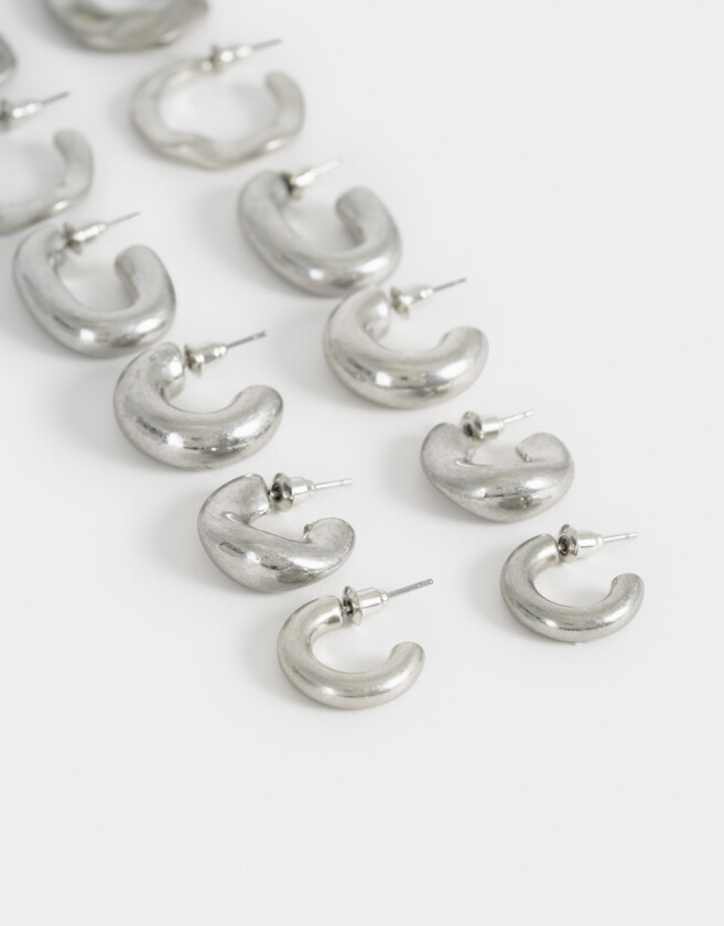 Aros Argollas Set Metal diferenciado Set 6 Aros Argolla Martillados - Plateado Plata Cepillada