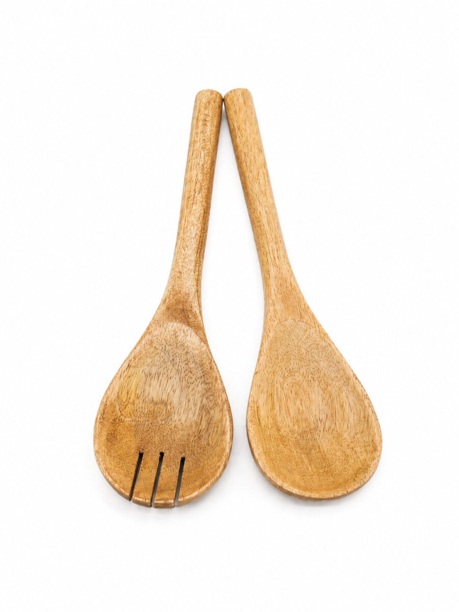 CUBIERTOS DE MADERA PARA SERVIR - BEIGE 