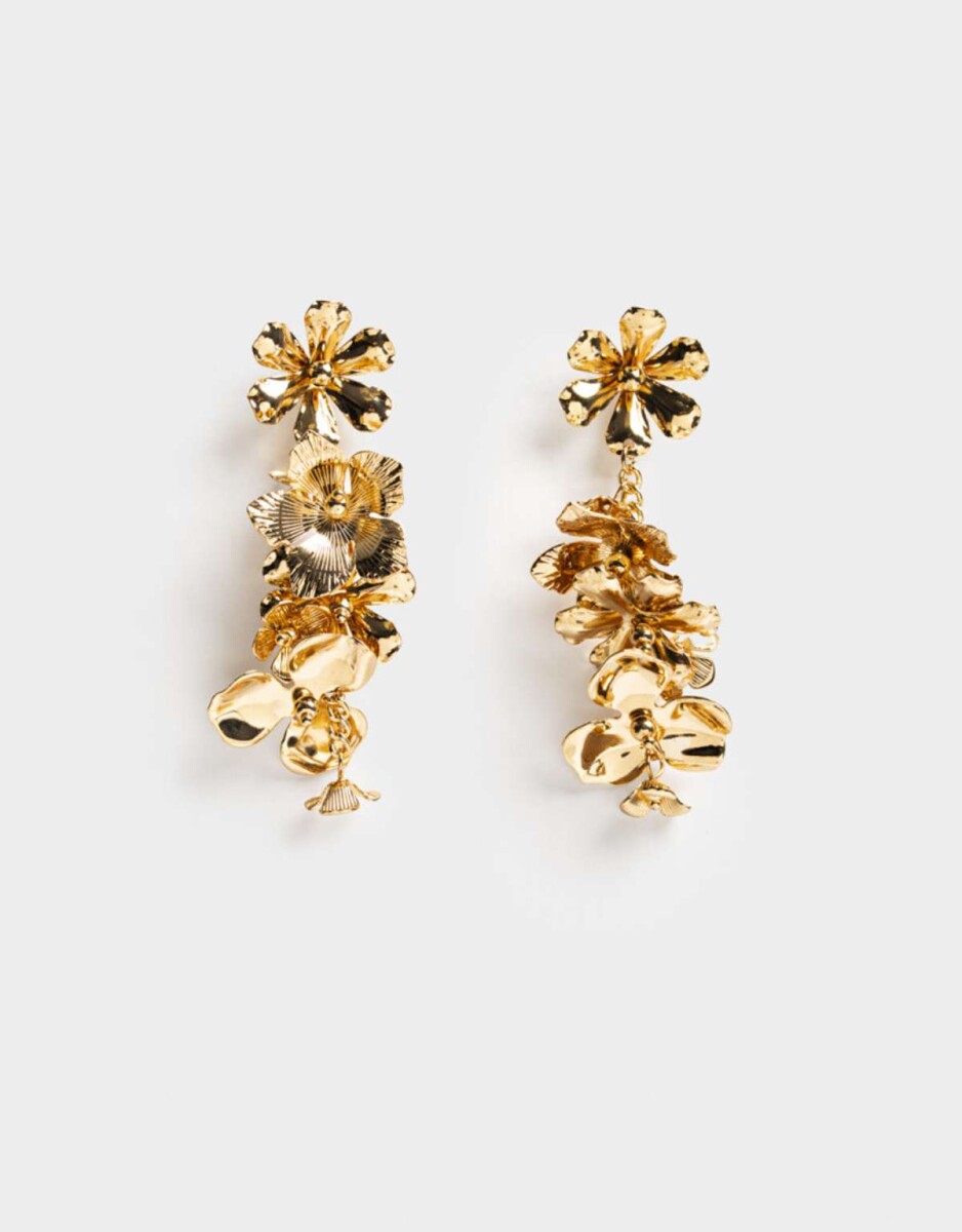 Aros Colgantes Largos De Flor - Dorado 