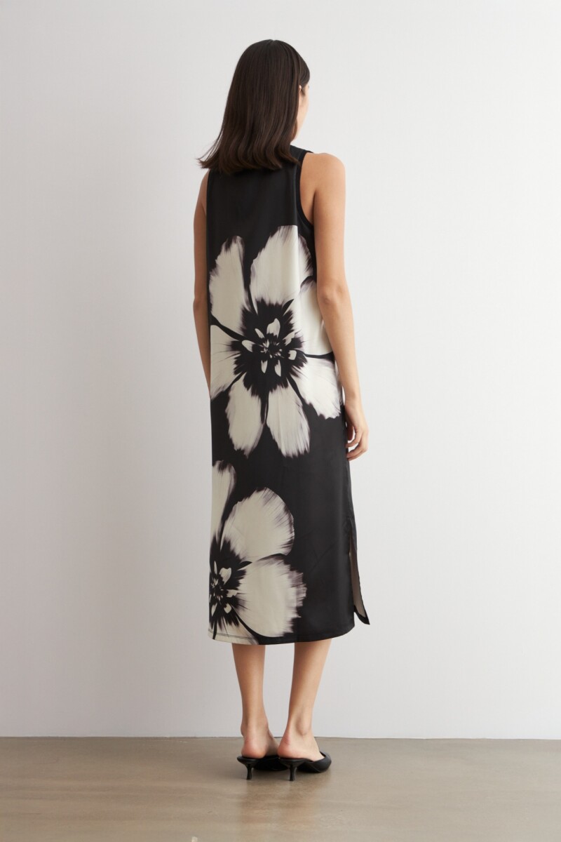 Vestido satén estampado negro