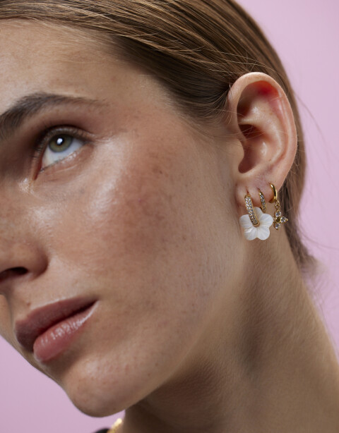 Aros Argollas Set Strass Set De Argollas De Acero Con Cubic - Dorado