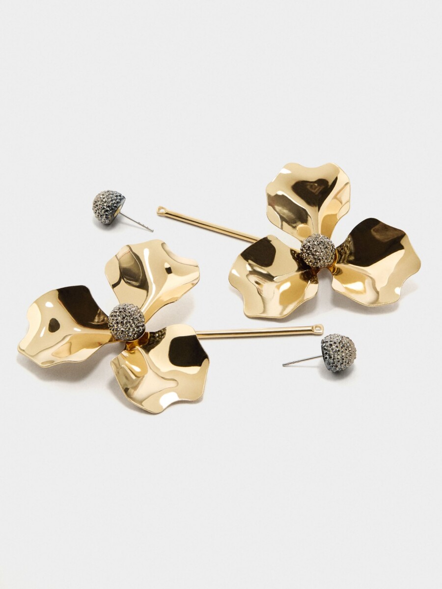 Pendientes Largos Con Flor dorado