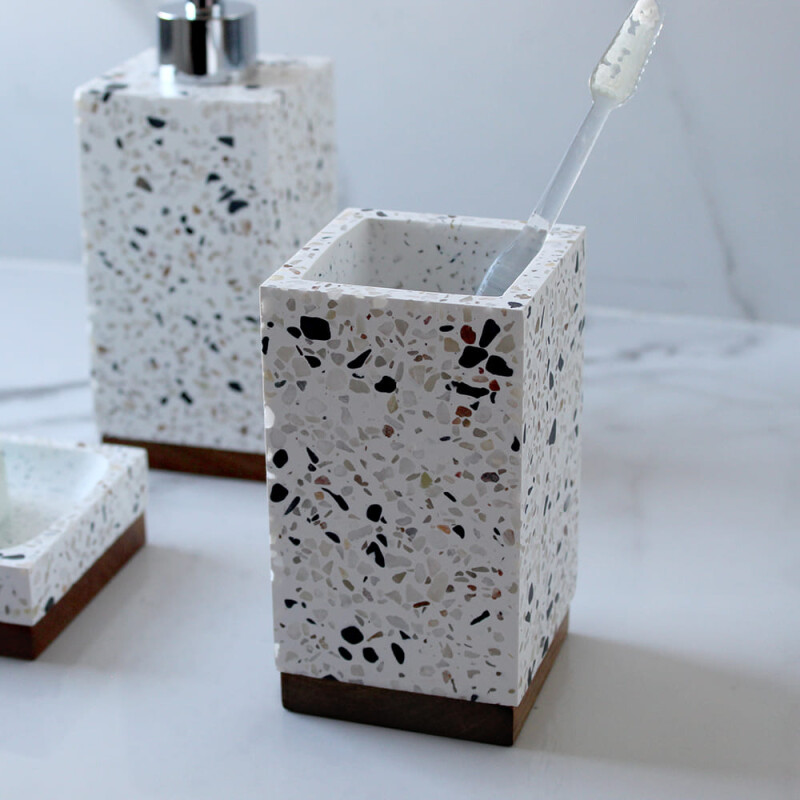 Vaso porta cepillo de dientes circular marmol terrazo Vaso porta cepillo de dientes circular marmol terrazo