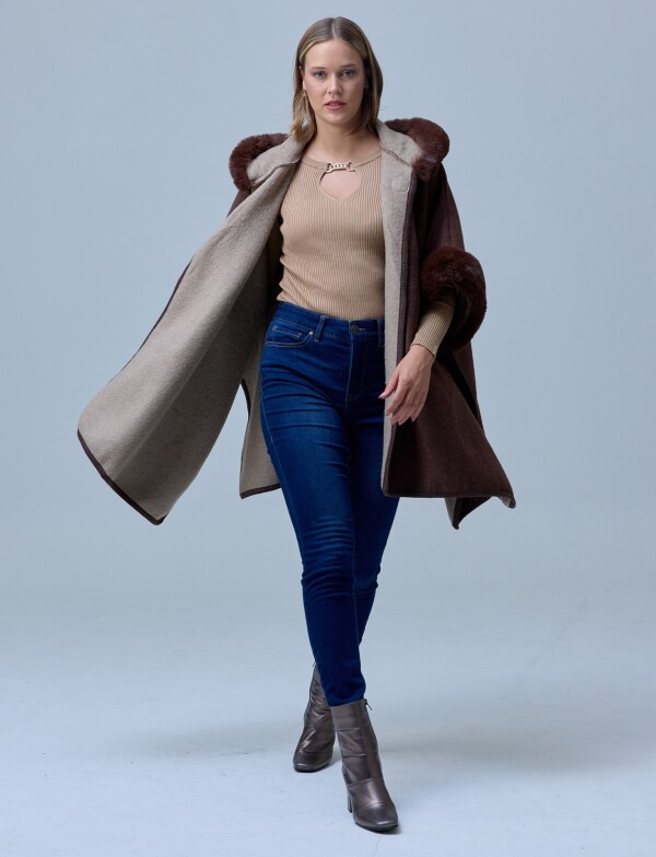 Ruana Capucha Faux Fur MARRON