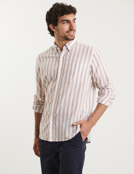 012566 CAMISA HARRINGTON LABEL Blanco/camel