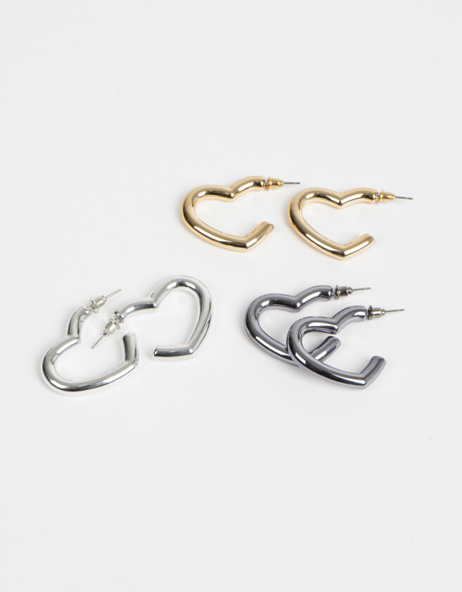 Aros Argollas Set Con corazón Set De Argollitas Corazón - Dorado