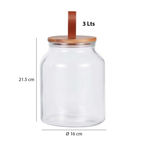 Set X3 Frascos Recipientes en Vidrio con Tapa Madera y Cuero Transparente