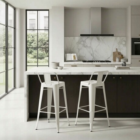 Taburete Tolix Pack 2 unidades En Metal Con Respaldo Blanco