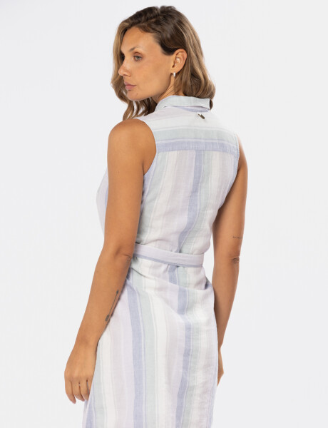 VESTIDO DE LINO RAYADO Lila