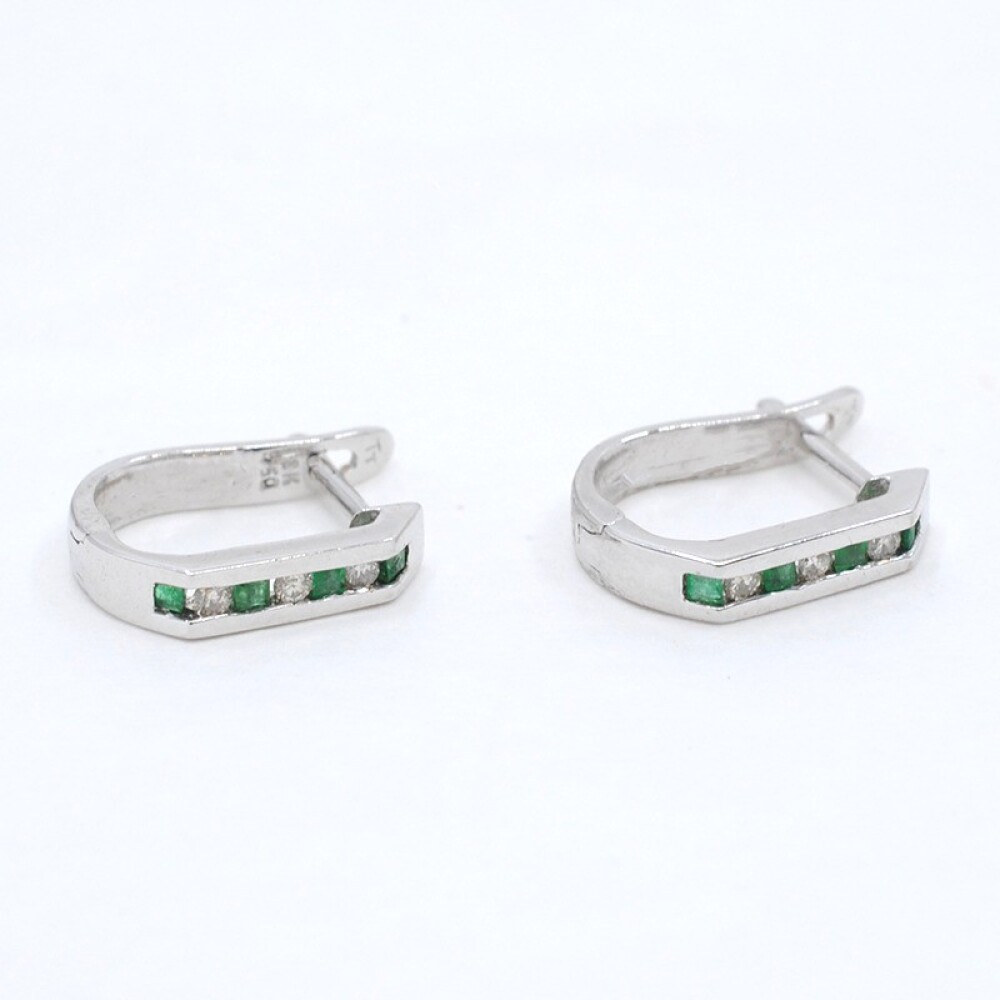 Caravanas En Oro 18K Blanco, Brillantes Y Esmeraldas Caravanas En Oro 18K Blanco, Brillantes Y Esmeraldas