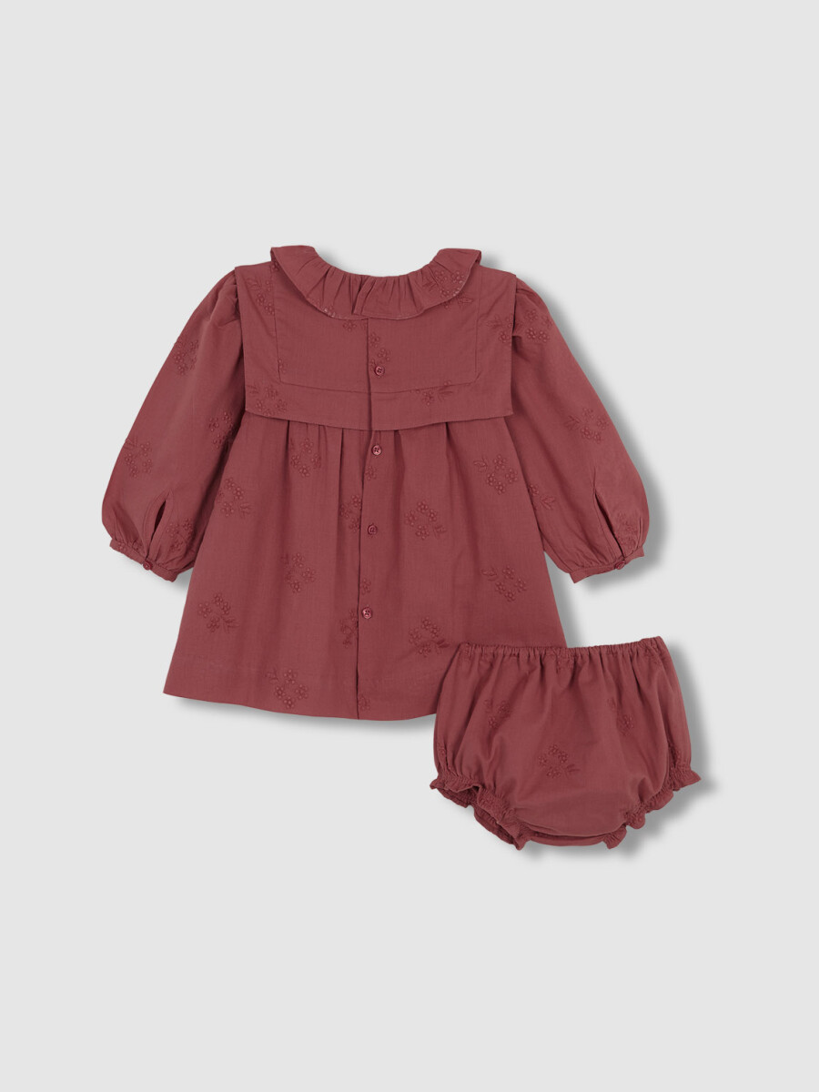 Vestido Tejido Bordado Coral Oscuro