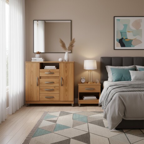 CÓMODA CAJONERA GUARDARROPA 4 CAJONES 2 PUERTAS CON LLAVE COLOR MADERA