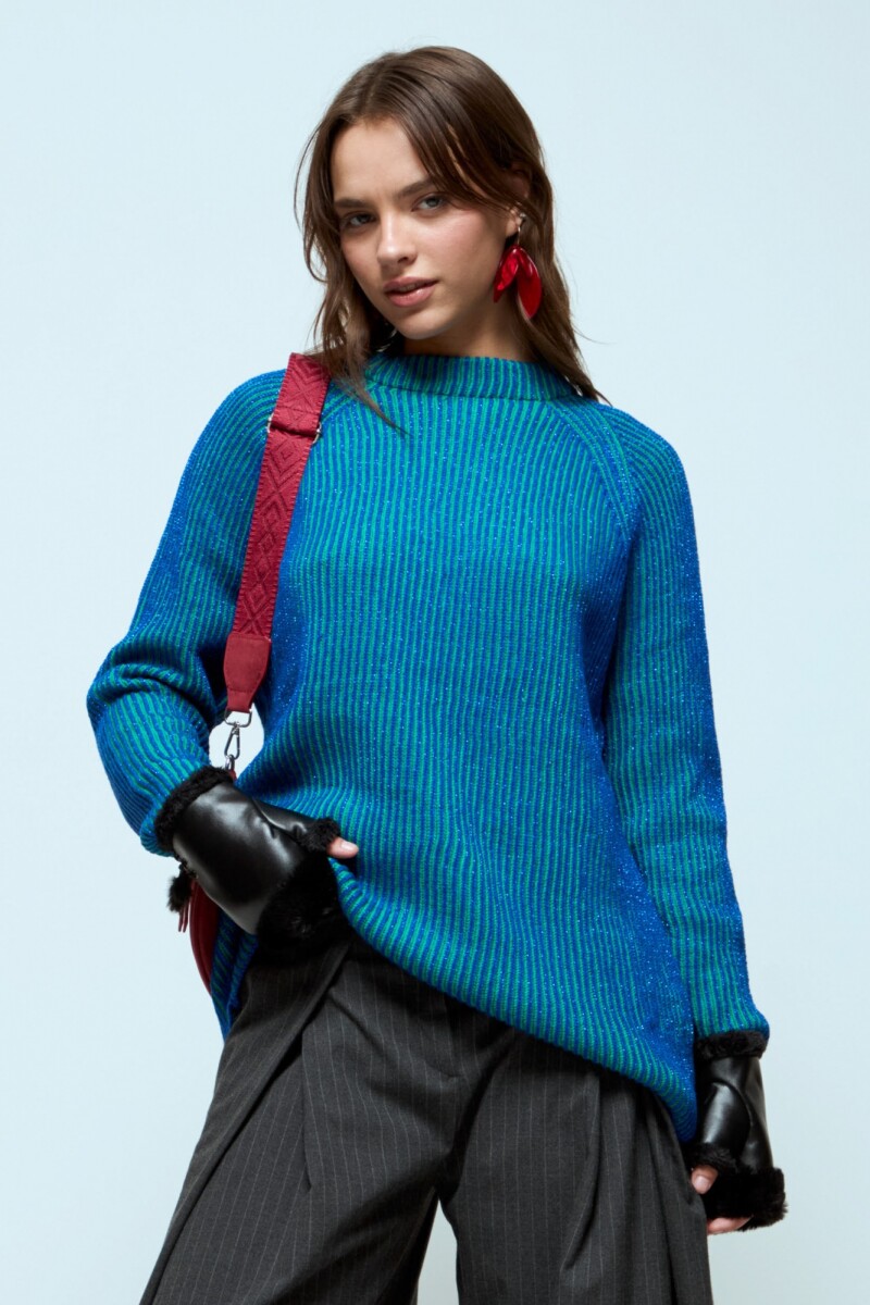Sweater con lurex azul