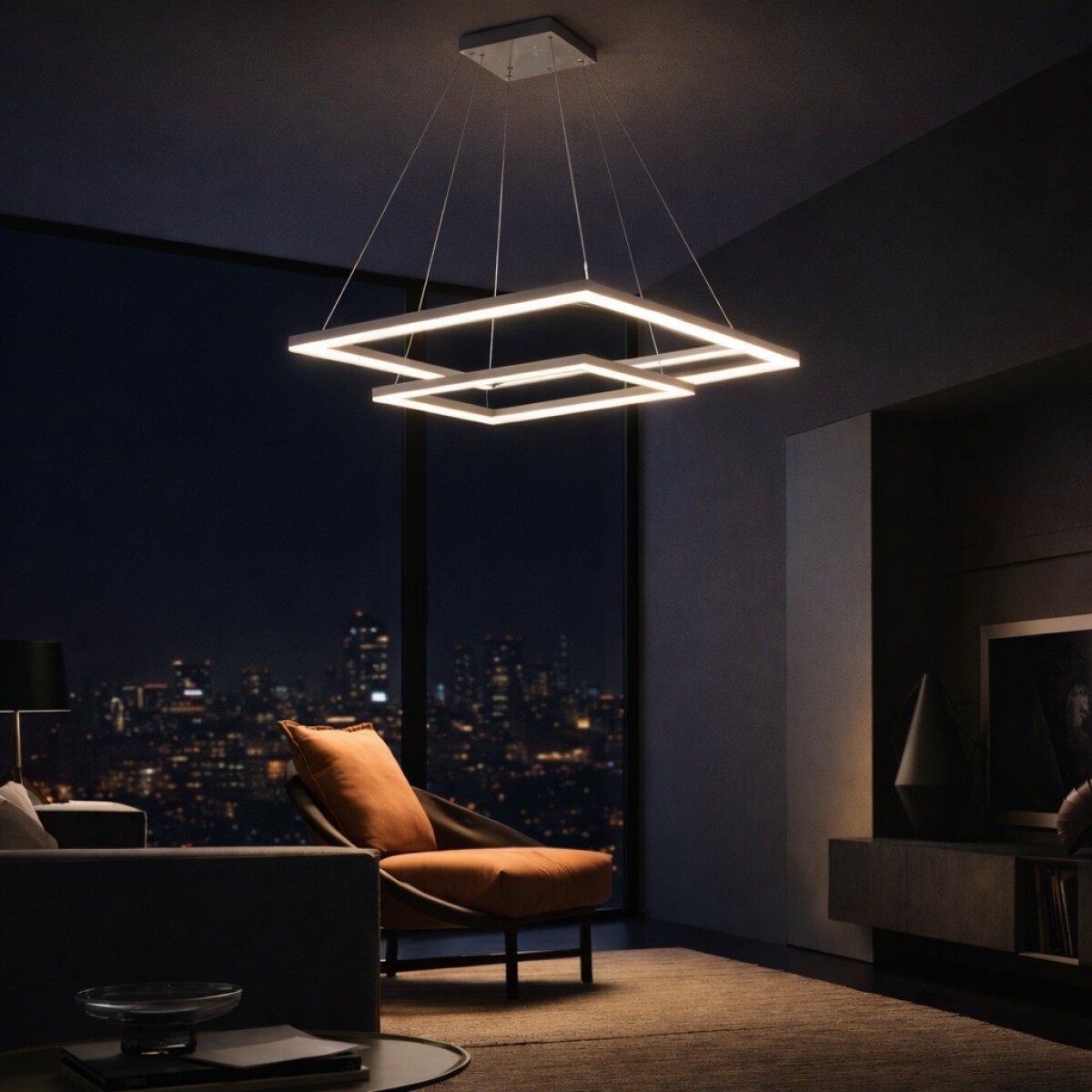 Colgante led dos Marcos 60 + 40cm 70W Dimerizable Plata 