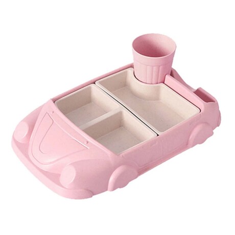 Set de Comida Bebé Diseño Auto c/ Platos y Vaso en Plástico Rosa