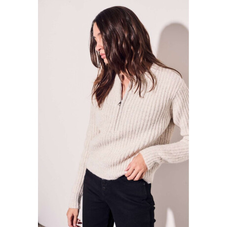 Sweater Medio Cierre Beige Melange