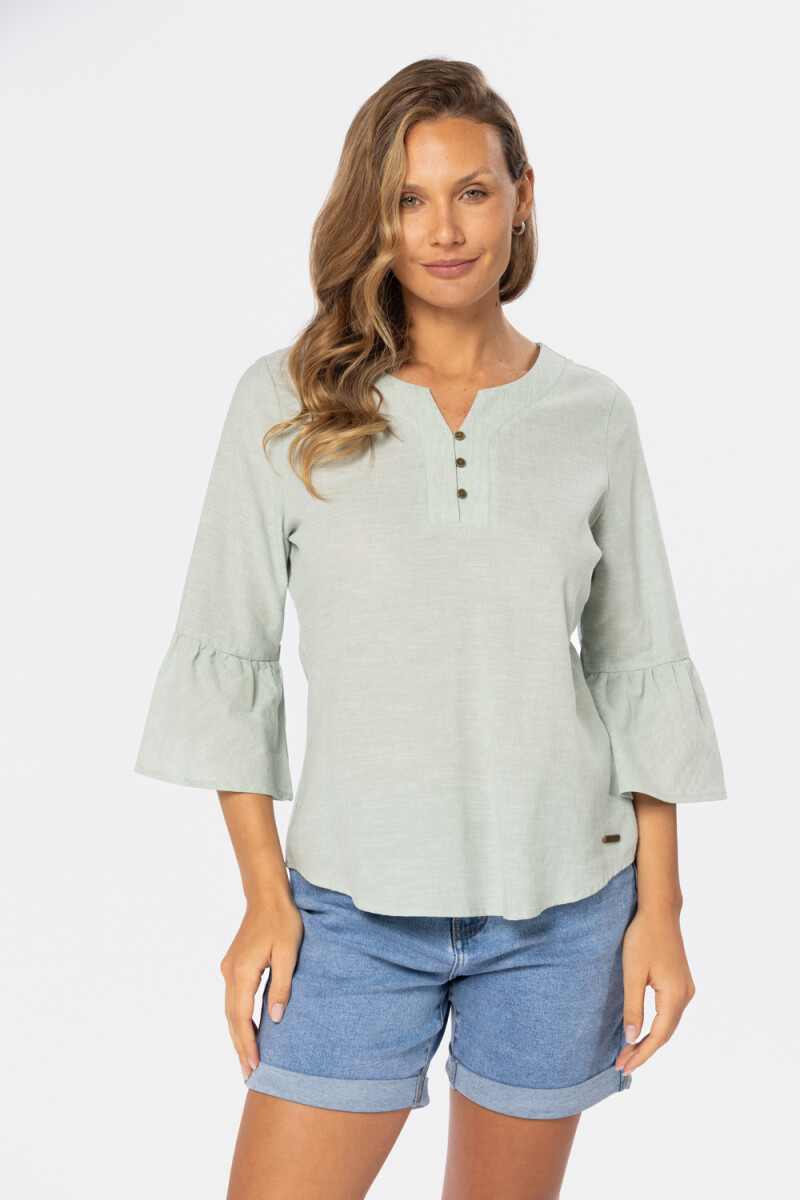 BLUSA DE LINO VOLADOS - Verde 