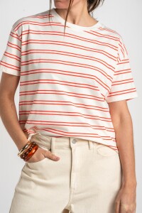 Remera Rayada Algodón Rojo