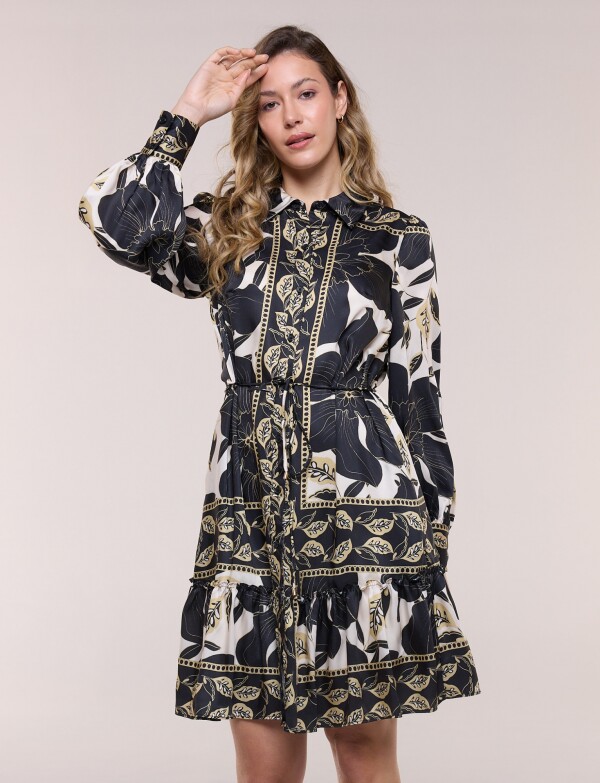 Vestido Saten Print MULTI/NEGRO