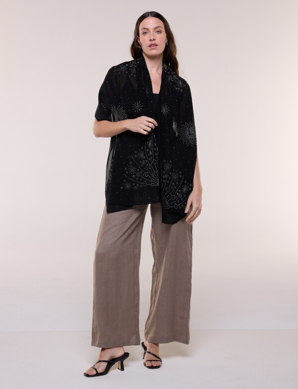 Pashmina De Gasa Con Apliques De Strass NEGRO/PLATEADO