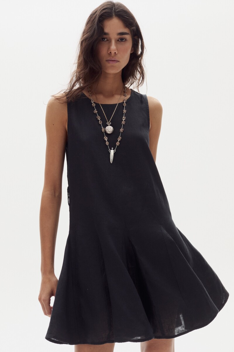 Vestido Corto Alfie en Lino Negro