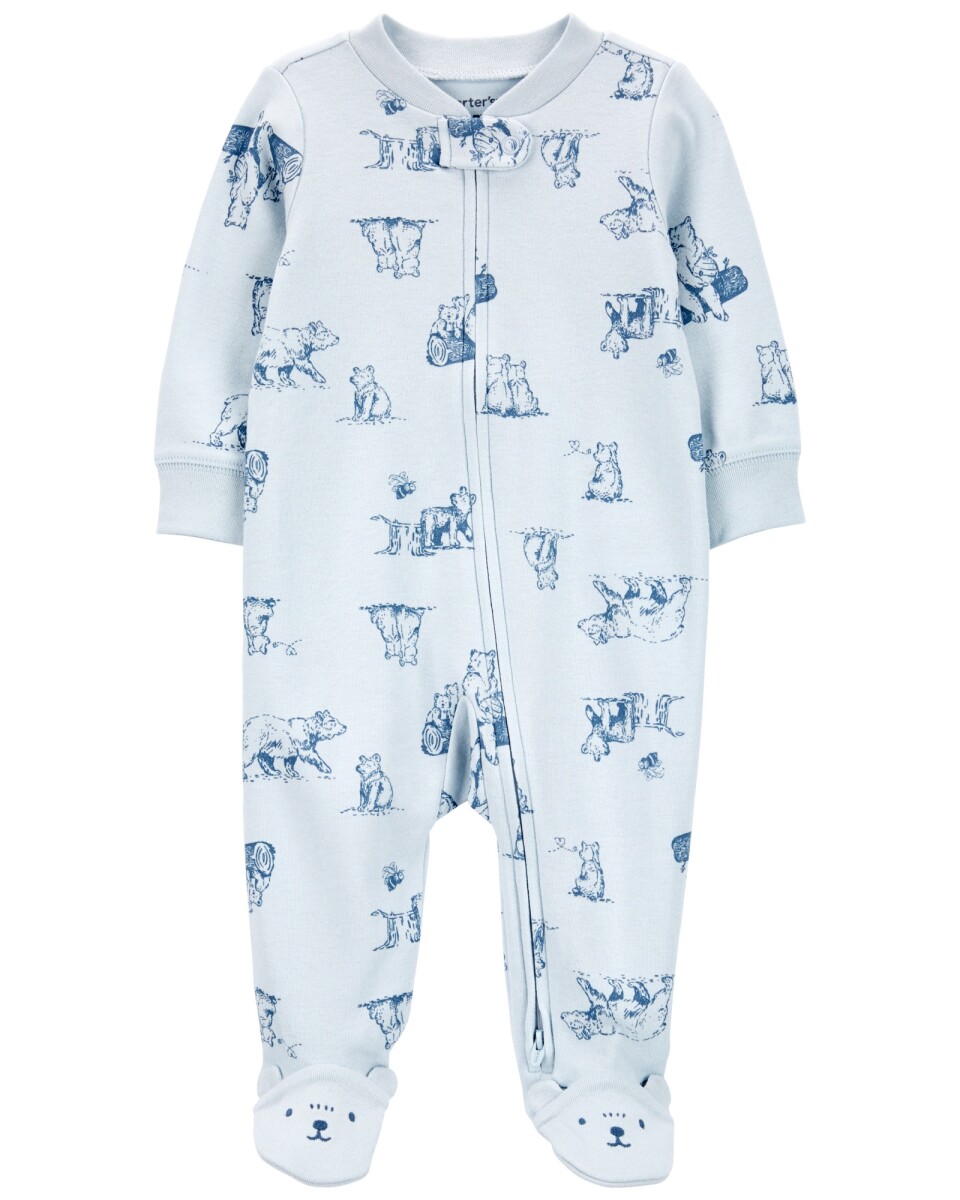 Pijama una pieza de algodón con pie, diseño oso 