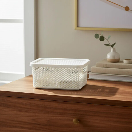 Caja Canasto Organizador con Tapa Línea Paramount 18x13x8Cm Blanco