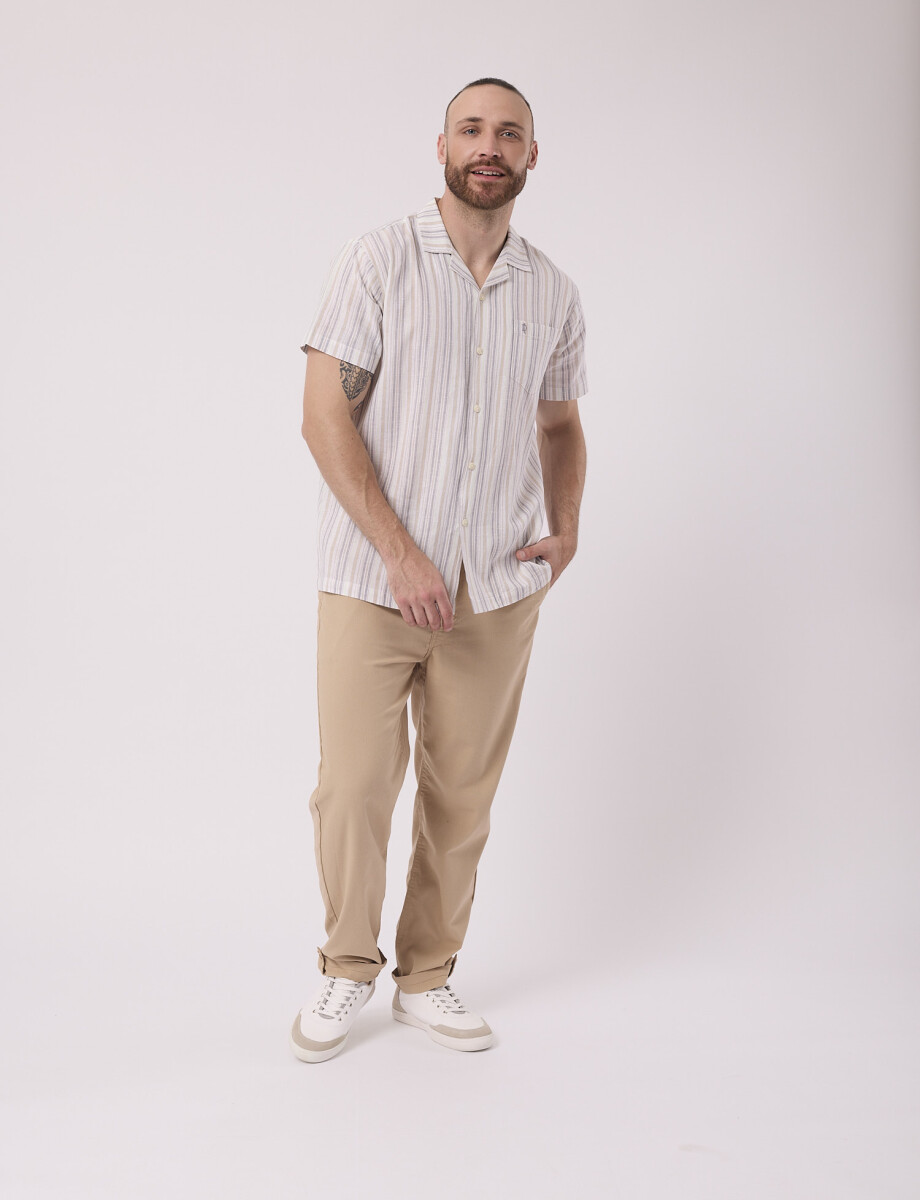 Camisa mc rayada beige