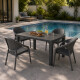 Mesa ratán 70x120 + 4 sillas con apoya brazos GRIS