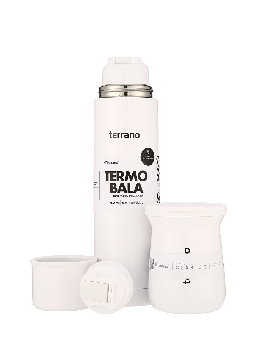 Kit Acero Bala Metalizado - 750mL + Mate Tradicional - Blanco 