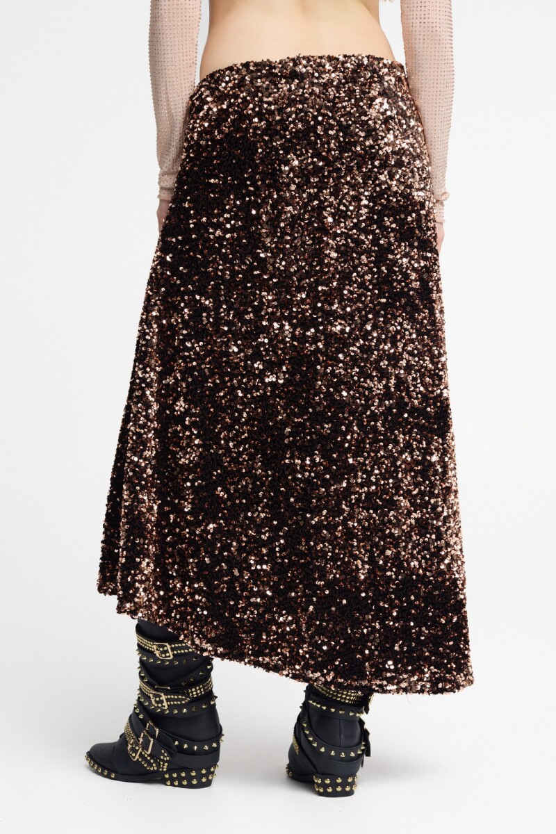 Falda midi de lentejuela Cobre