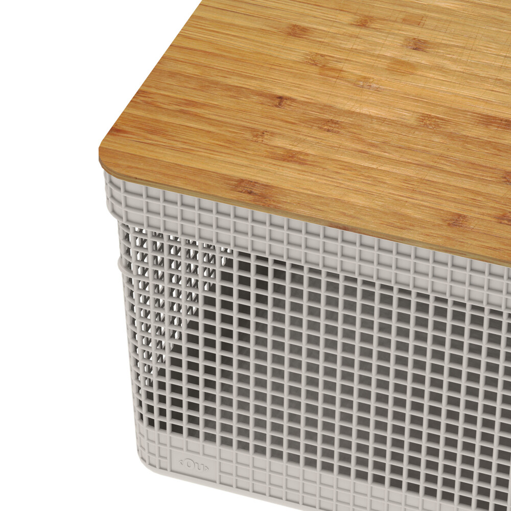 CESTA C/TAPA BAMBÚ PLASTICO-RECICLADO NATURAL-BEIGE GRID 20L