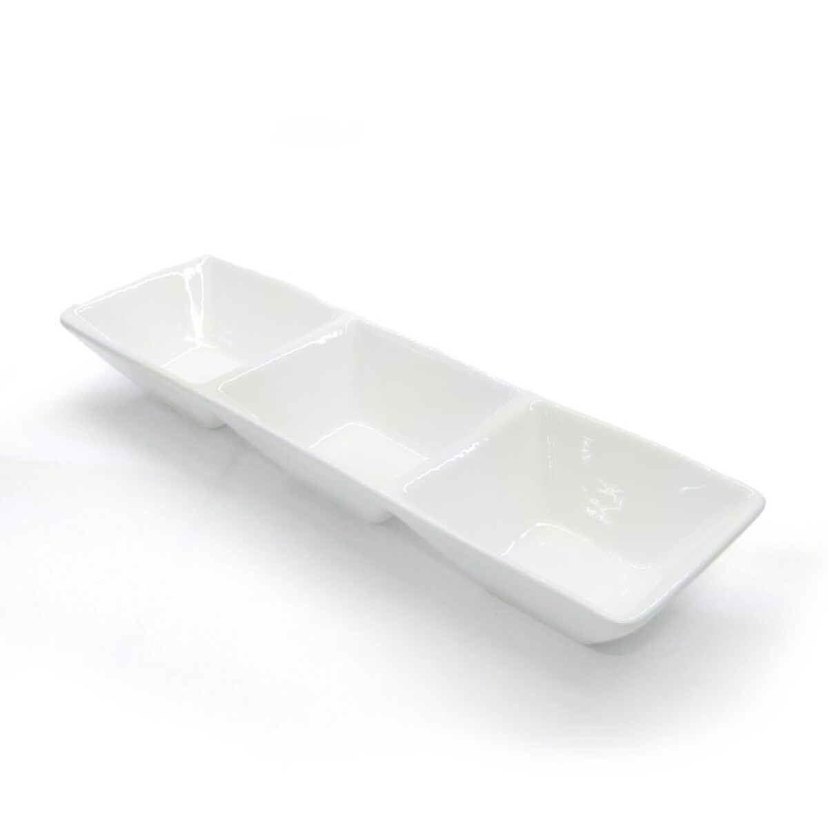 OUTLET Salsera triple de porcelana blanca 24x7x3 cm - Outlet Salsera Triple De Porcelana Blanca 24x7x3 Cm 