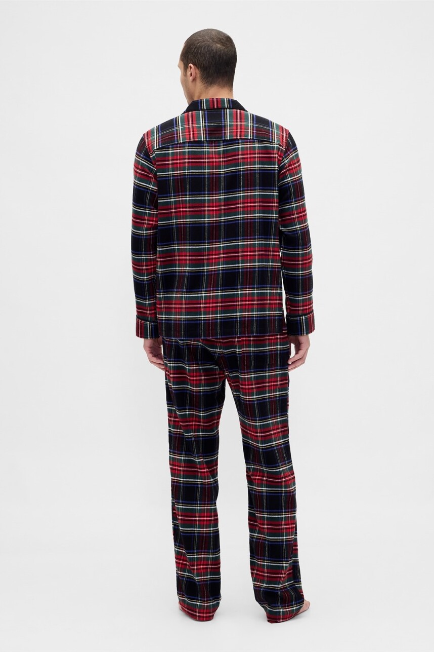 Pijama Set De Camisa Y Pantalón Flannel Hombre Fs Black Tartan