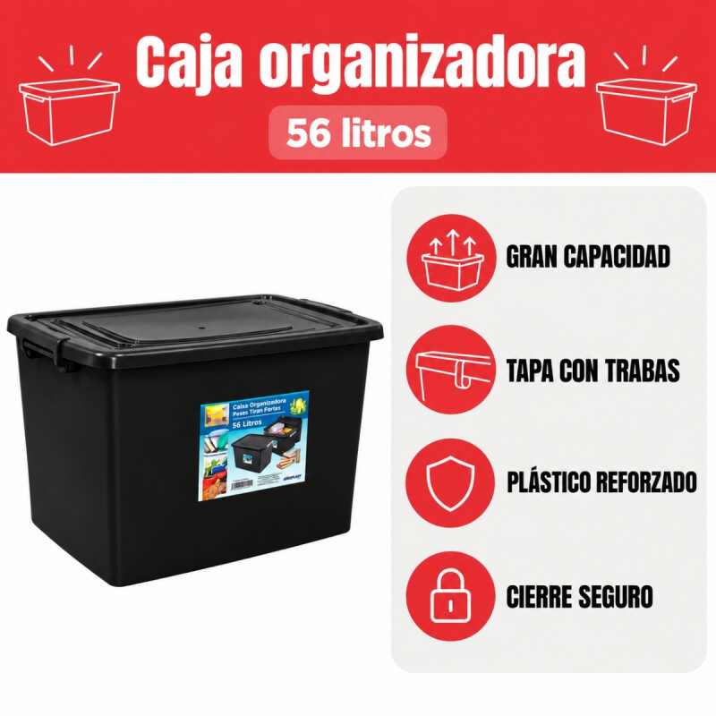 Set x5 Caja organizadora 56 lts NEGRO