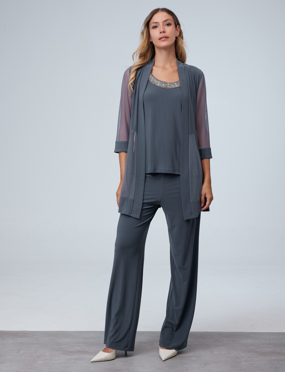 Set Blusa, Pantalón & Chaqueta - Gris Oscuro 