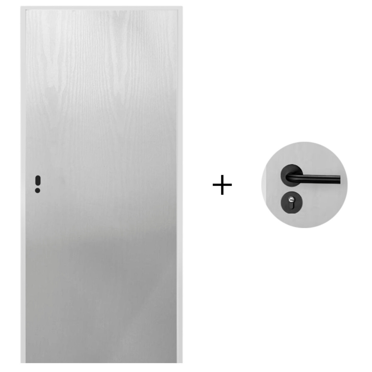 Puerta Desarmada Interior en MDF con Marco y Cerradura Lumax - Blanca tramada Herraje Negro 