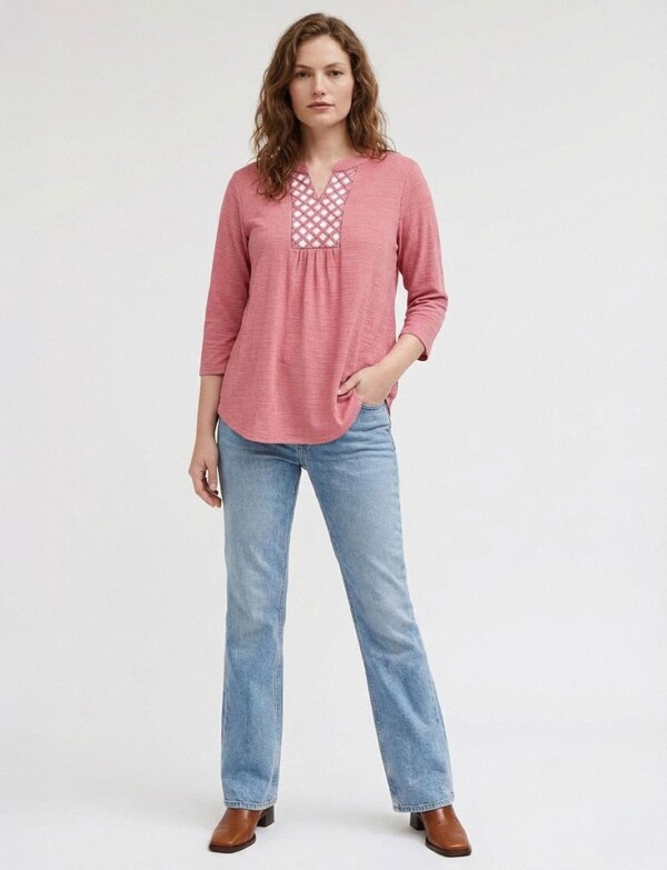 Blusa Keyhole Textur ROSA OSCURO