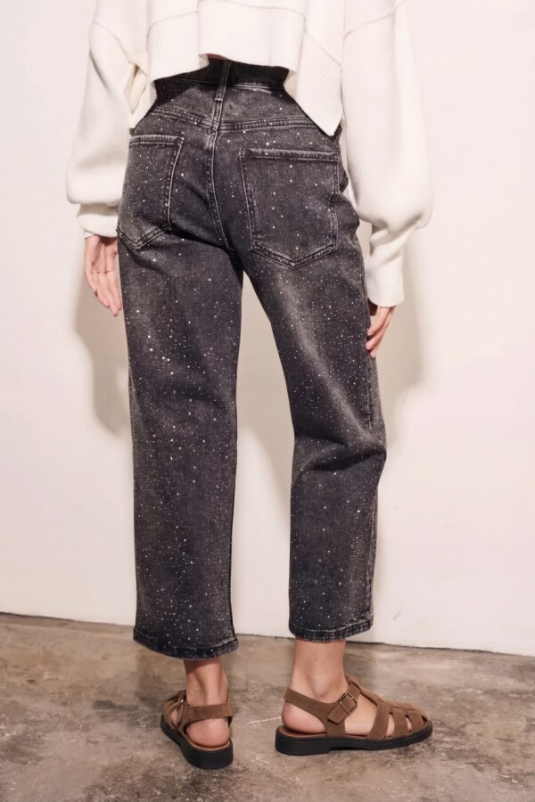 Jean Recto Apliques Negro