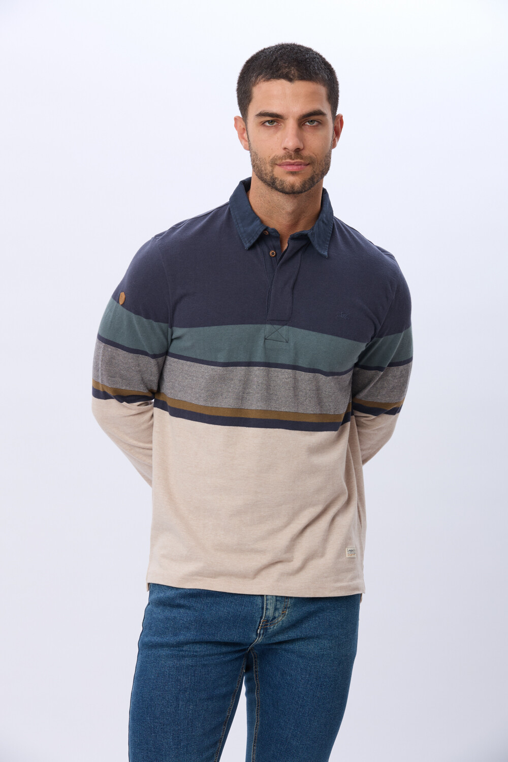 REMERA POLO RAYADA DE ALGODÓN Beige