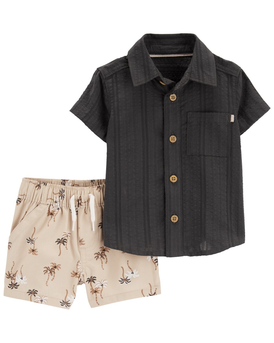 Set dos piezas, short de popelina y camisa de algodón mil rayas 