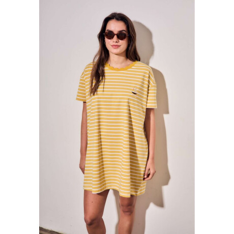 Vestido Manga Corta Rayado Amarillo