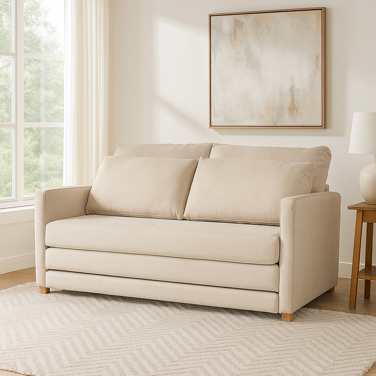 Sofá Cama Niki - Tela Microfibra - 9901 (Soft Beige) 