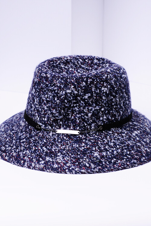 Sombrero jaspeado con cinta azul