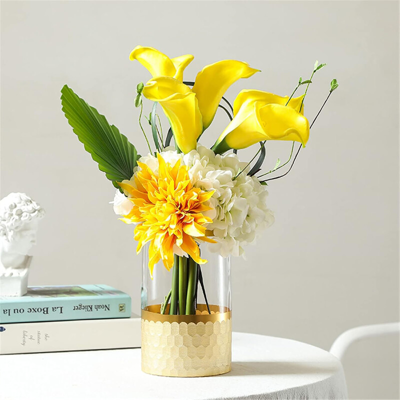 FLORERO VIDRIO TRANS. D10x15CM DORADO FLORERO VIDRIO TRANS. D10x15CM DORADO