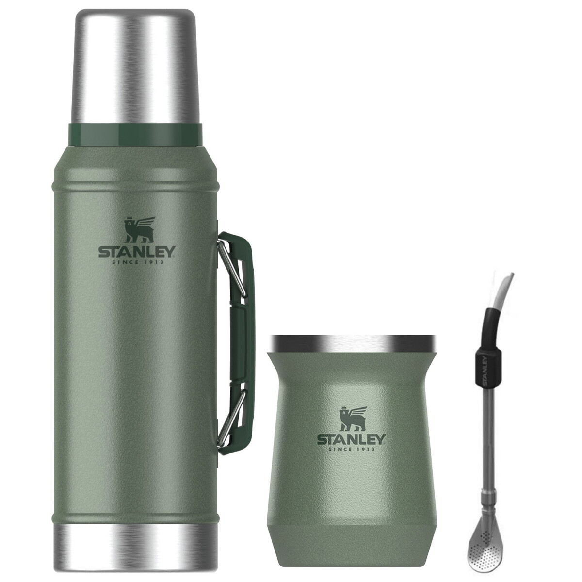 Combo Stanley Termo Classic 940ml + Mate en Acero Inox. 230ml + Bombilla Spoon - Verde 