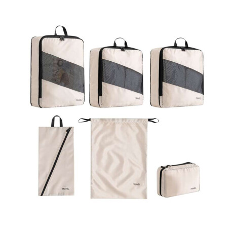 Set de 6 organizadores de ropa para viaje Beige