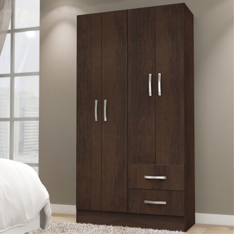 Ropero Armario 4 puertas 2 cajones con estantes y perchero 170 x 90 x 36 cm - Rustico Ropero Armario 4 puertas 2 cajones con estantes y perchero 170 x 90 x 36 cm - Rustico