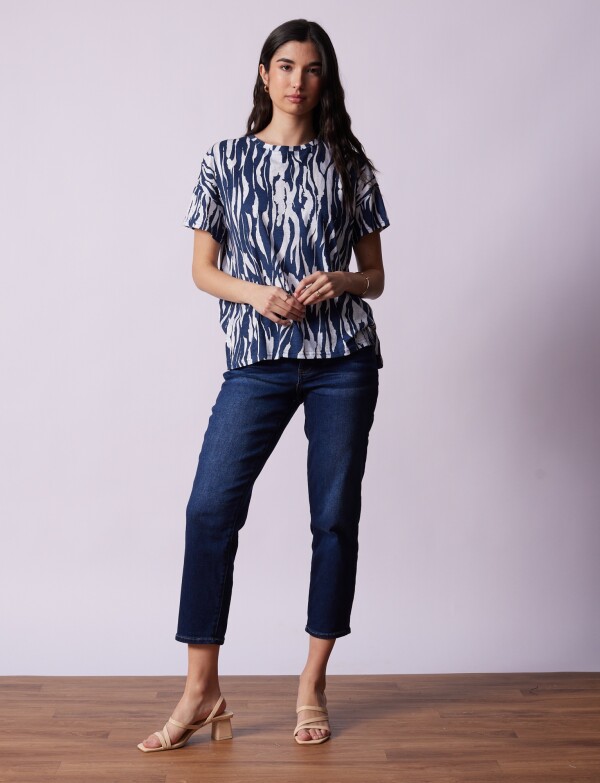 Remera Algodon Print AZUL/BLANCO
